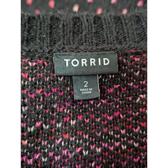 Torrid V Neck Cardigan Sweater Womens 2X Black Pink Heart Button Down Tight Knit - Picture 8 of 9